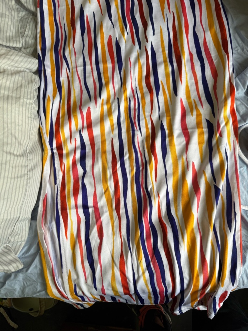 Rainbow Women's Maxi Dress in White with Yellow, Red & Blue Stripe Print